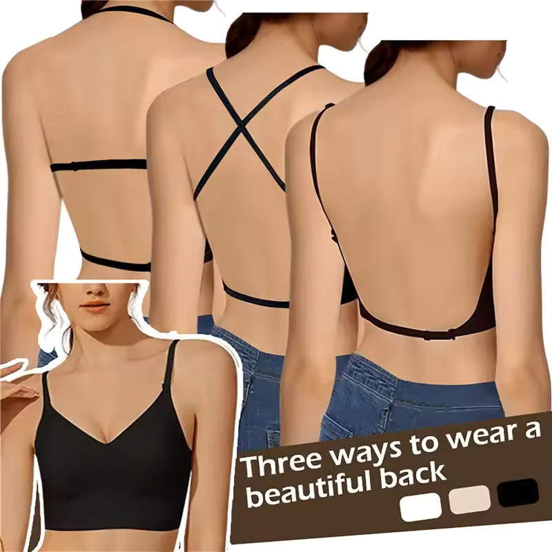 Women Invisible Bra Deep Plunge Bras Backless Strap Pushup