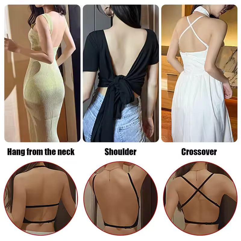 Women Invisible Bra Deep Plunge Bras Backless Strap Pushup