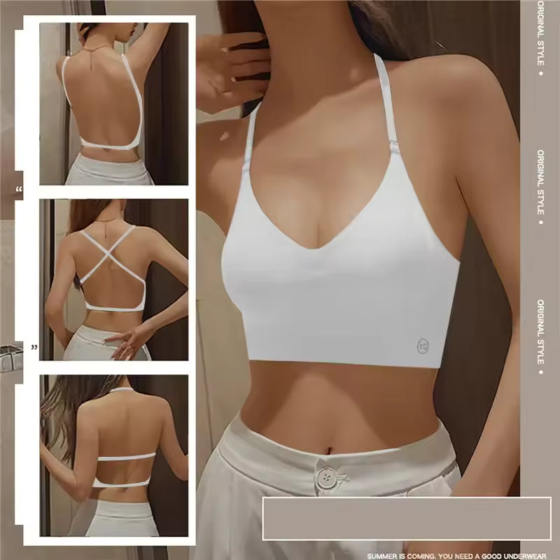 Women Invisible Bra Deep Plunge Bras Backless Strap Pushup