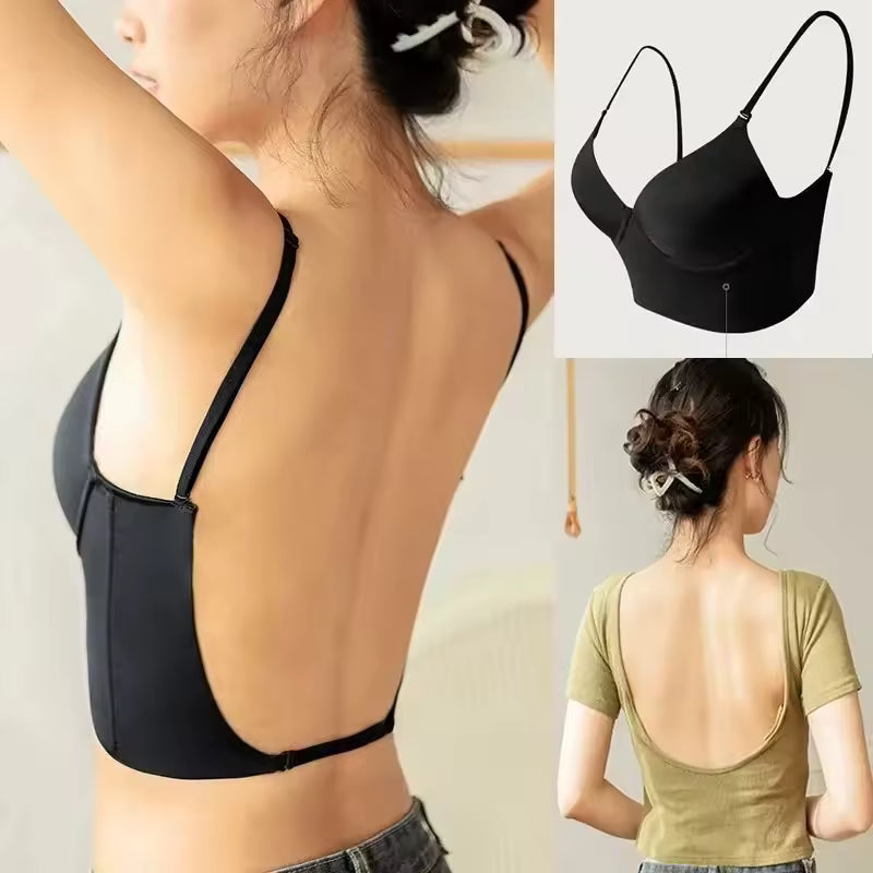 Women Invisible Bra Deep Plunge Bras Backless Strap Pushup